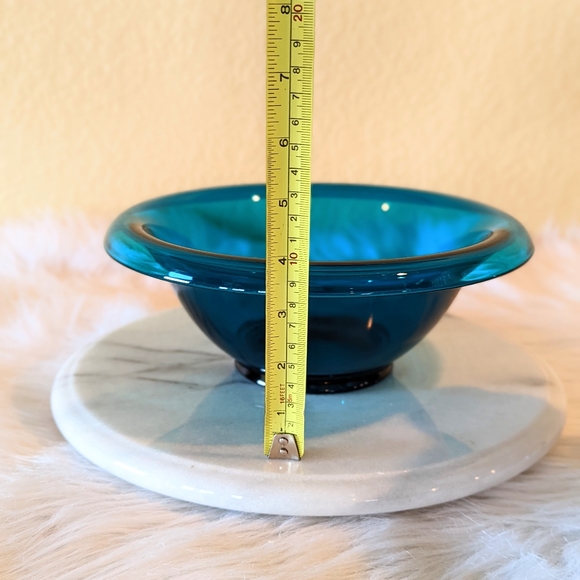 Unmarked Dining Vintage Teal Glass Serving Bowl Rolled Edge Mid